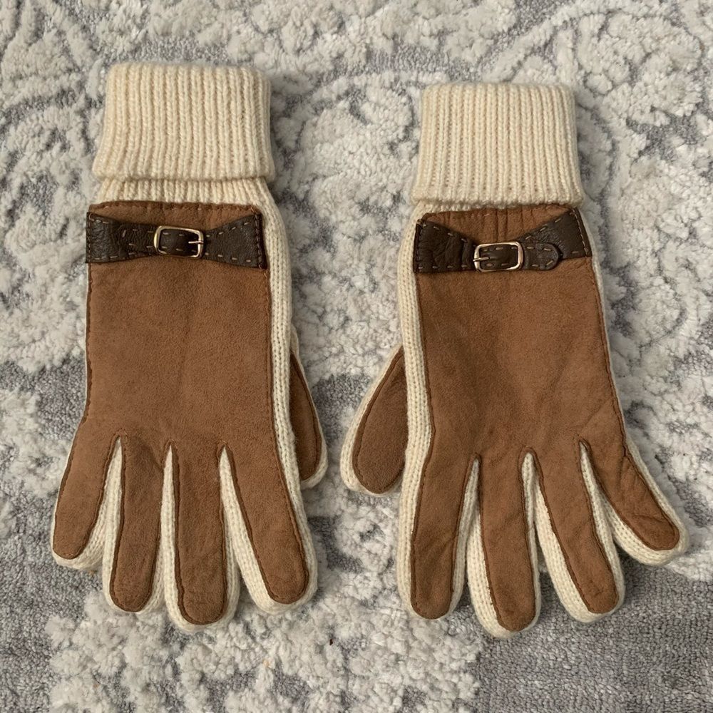 Vintage knit suede gloves